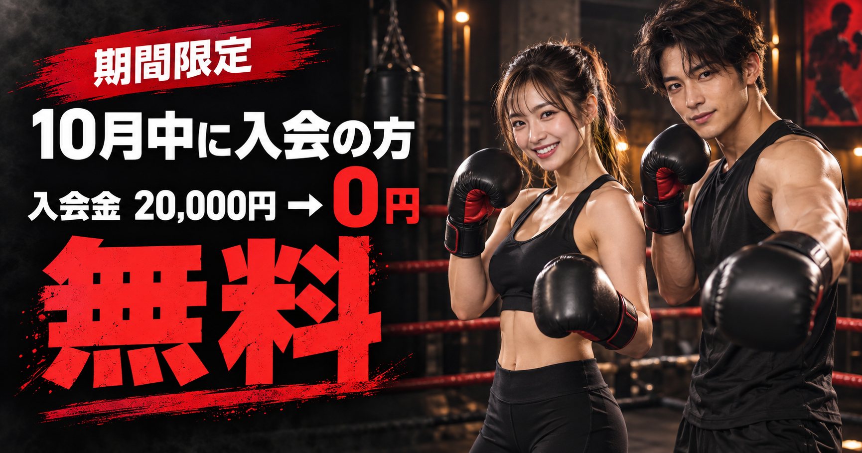 期間限定 10月中に入会の方 入会金20,000円→0円 無料